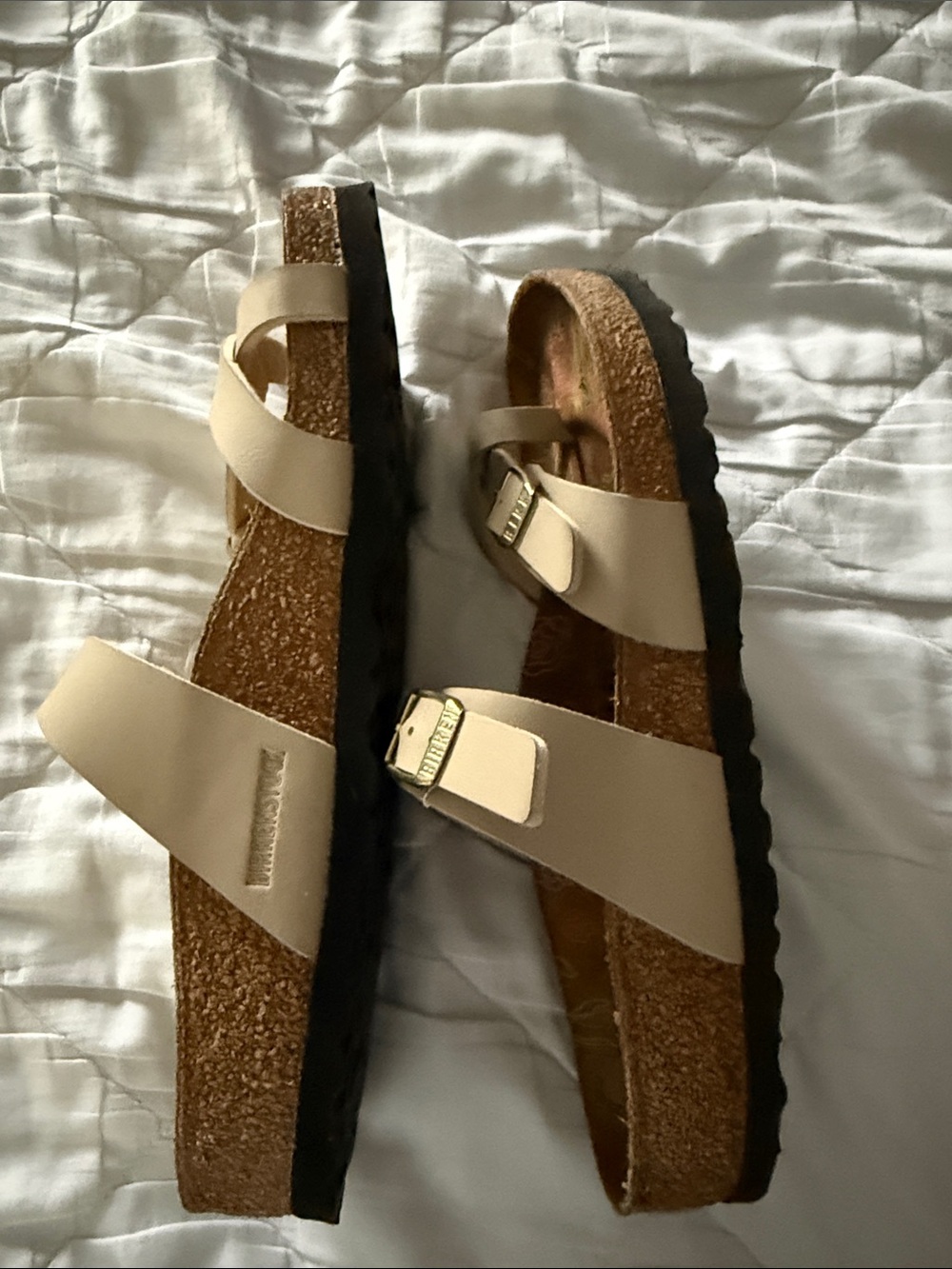 Birkenstock Cream Double-Strap Buckle Sandals with Floral Footbed - Picture 3 of 5
